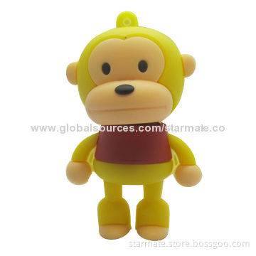 Monkey-shaped USB Flash Drive, Durable Solid Rubber Casing with Bold Colors, 1-64GB Memory Capacity
